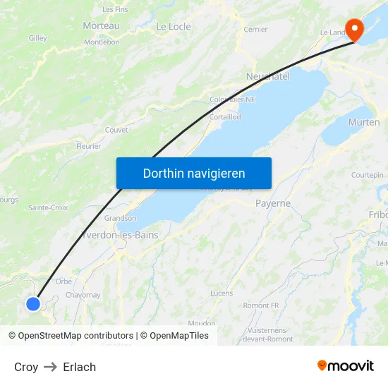 Croy to Erlach map