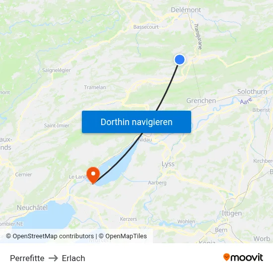 Perrefitte to Erlach map