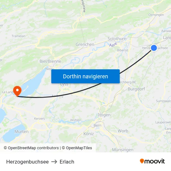 Herzogenbuchsee to Erlach map