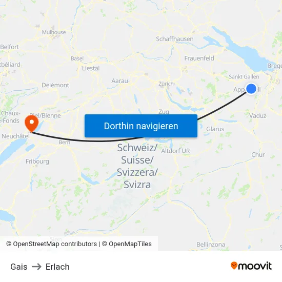 Gais to Erlach map