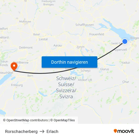 Rorschacherberg to Erlach map