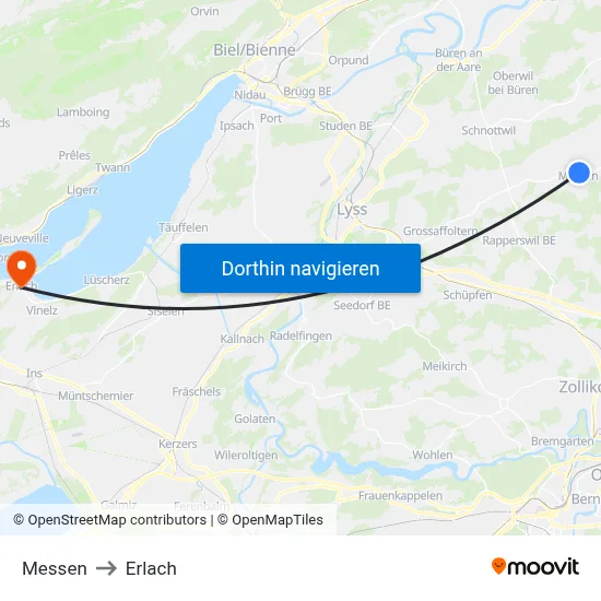 Messen to Erlach map