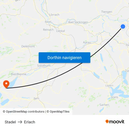 Stadel to Erlach map