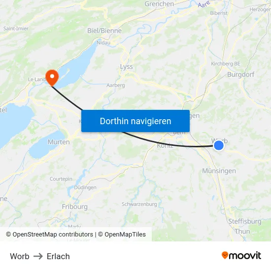 Worb to Erlach map