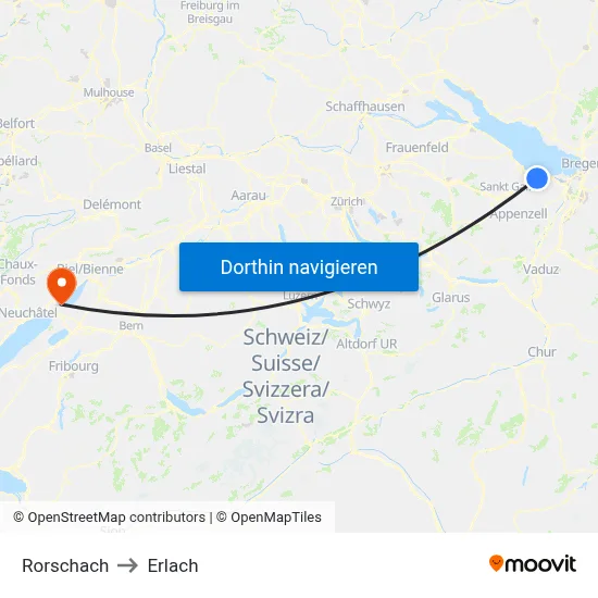 Rorschach to Erlach map