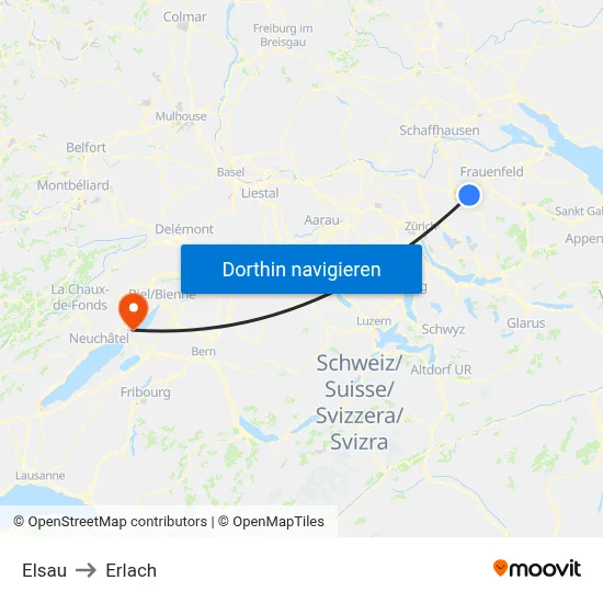 Elsau to Erlach map