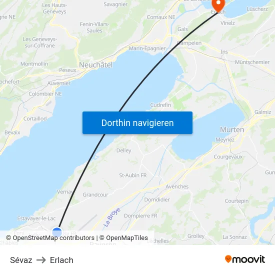 Sévaz to Erlach map