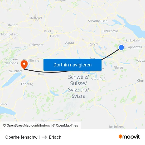 Oberhelfenschwil to Erlach map