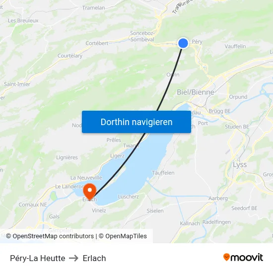 Péry-La Heutte to Erlach map