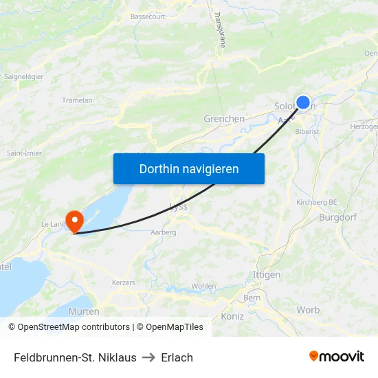 Feldbrunnen-St. Niklaus to Erlach map