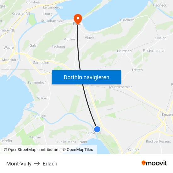 Mont-Vully to Erlach map