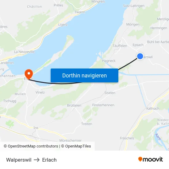 Walperswil to Erlach map