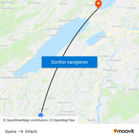 Syens to Erlach map