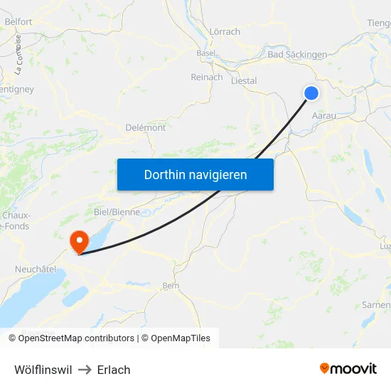 Wölflinswil to Erlach map