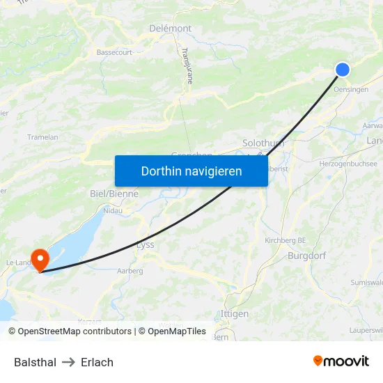 Balsthal to Erlach map