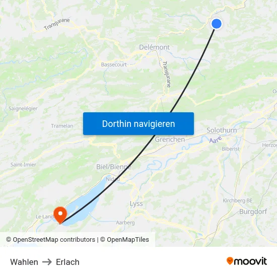 Wahlen to Erlach map