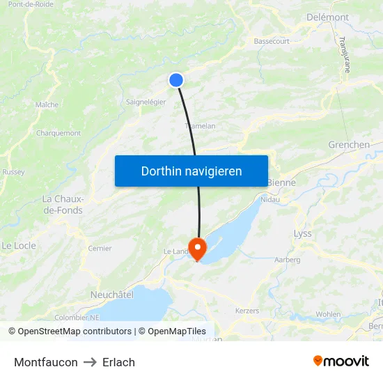 Montfaucon to Erlach map