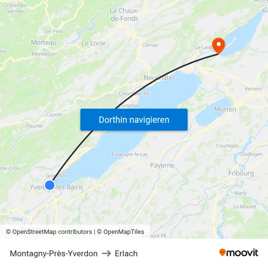 Montagny-Près-Yverdon to Erlach map