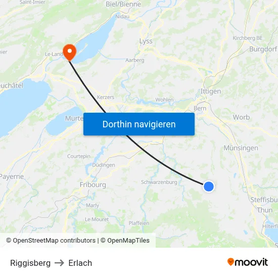 Riggisberg to Erlach map