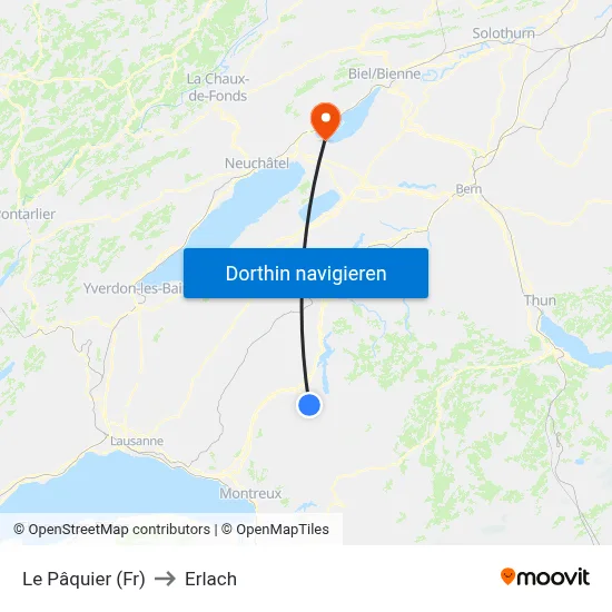 Le Pâquier (Fr) to Erlach map