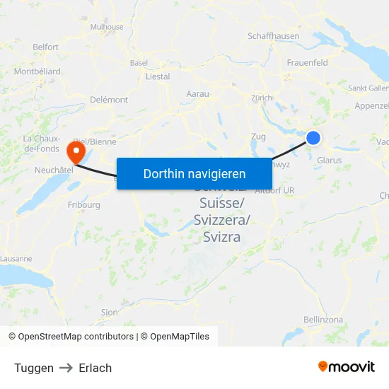 Tuggen to Erlach map