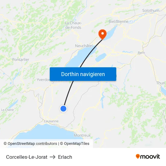 Corcelles-Le-Jorat to Erlach map