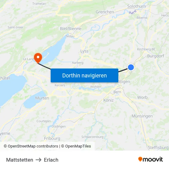 Mattstetten to Erlach map