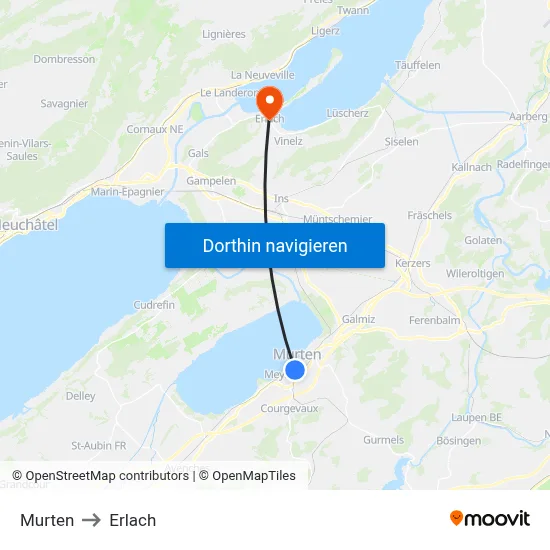 Murten to Erlach map