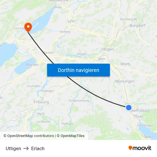 Uttigen to Erlach map