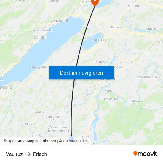 Vaulruz to Erlach map