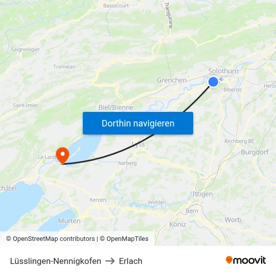 Lüsslingen-Nennigkofen to Erlach map