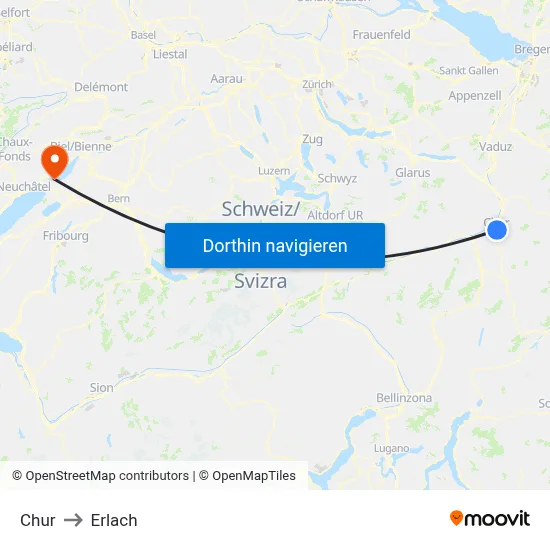 Chur to Erlach map