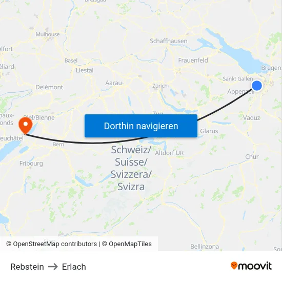 Rebstein to Erlach map