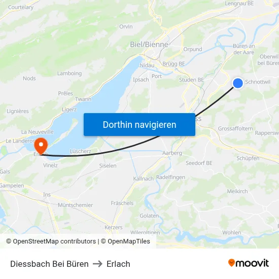 Diessbach Bei Büren to Erlach map