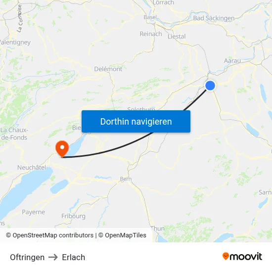 Oftringen to Erlach map