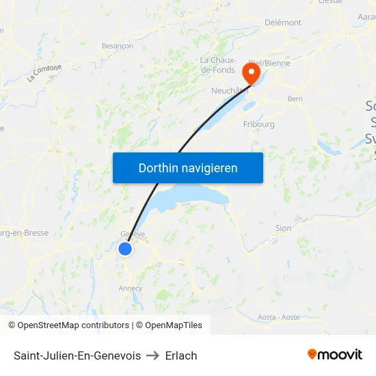 Saint-Julien-En-Genevois to Erlach map