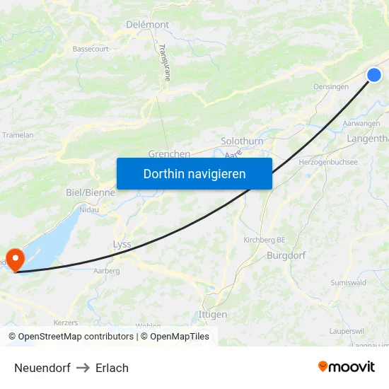 Neuendorf to Erlach map