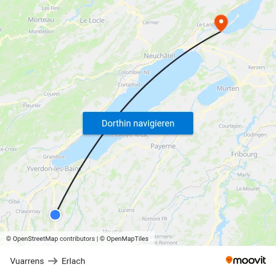 Vuarrens to Erlach map