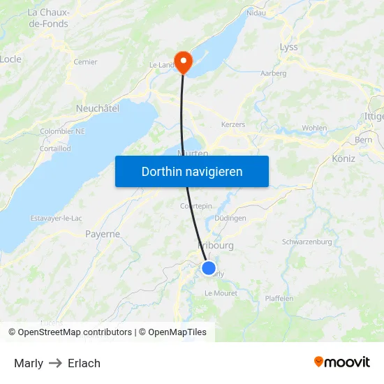 Marly to Erlach map