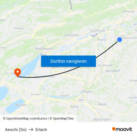 Aeschi (So) to Erlach map
