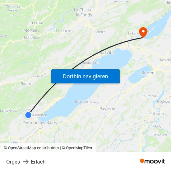 Orges to Erlach map