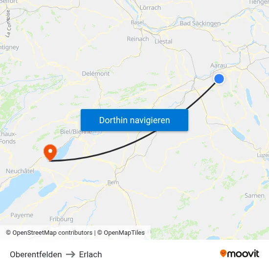 Oberentfelden to Erlach map