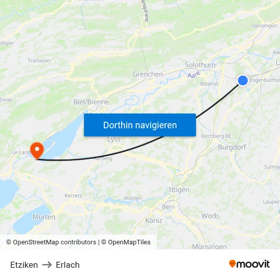 Etziken to Erlach map