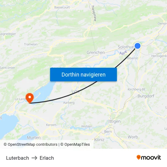 Luterbach to Erlach map