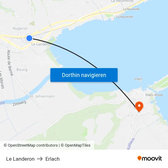 Le Landeron to Erlach map