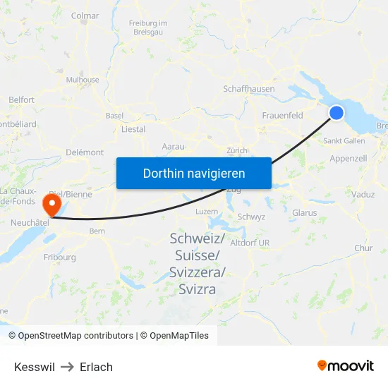 Kesswil to Erlach map