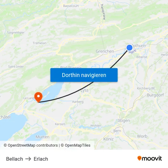 Bellach to Erlach map