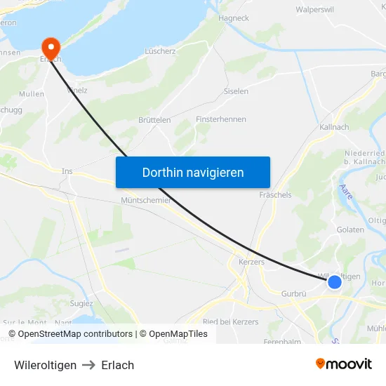 Wileroltigen to Erlach map