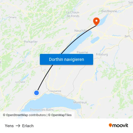 Yens to Erlach map