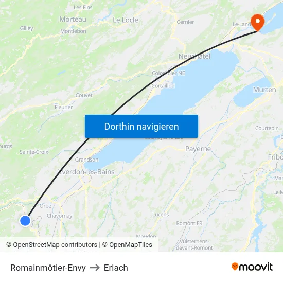 Romainmôtier-Envy to Erlach map
